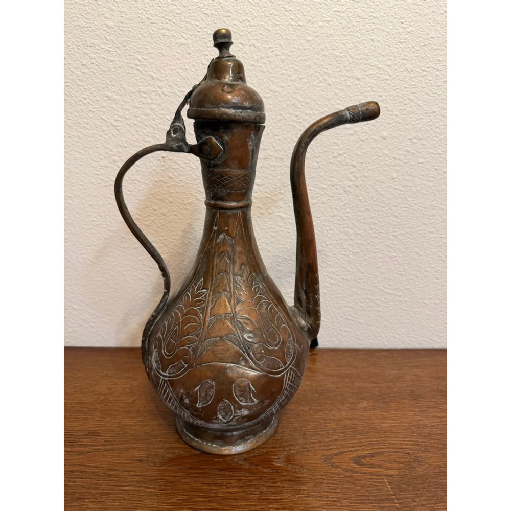 Vintage Hand Engraved Copper Brass Dallah Coffee Pot Islamic Middle Eastern Tea